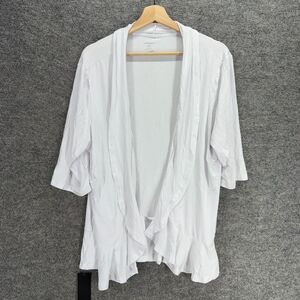 New Argstar Top Women 2XL White Open Front 3/4 Sleeve Rayon Breathable Casual